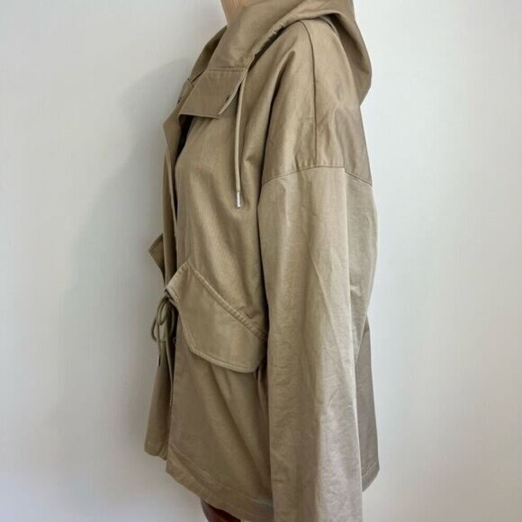 Joe Fresh Women’s Medium Tan Hooded Anorak Style Jacket Coat Snaps Cargo Oversiz - Picture 6 of 15